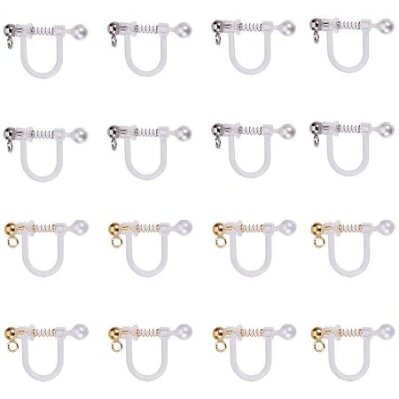 Unicraftale Plastic Clip-on Earring Findings, with Loop, Shell Pearl and 316 Surgical Stainless Steel Findings, Golden & Stainless Steel Color, 17.5x11.5x3mm, Hole: 1.1mm, 12pcs/box