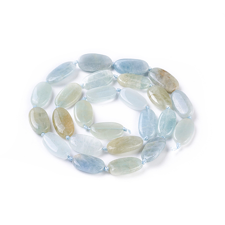 ARRICRAFT Natural Aquamarine Beads Strands, Oval, 14~16x8~9x3~5mm, Hole: 0.7mm, about 25pcs/strand, 16.7 inches(42.5cm)