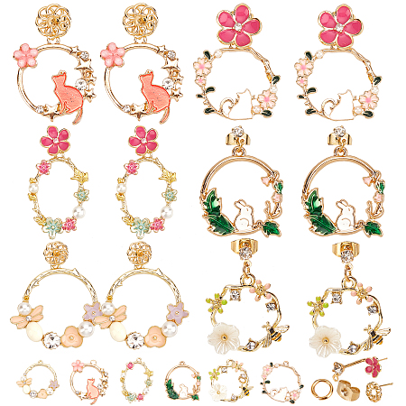 SUNNYCLUE DIY Earrings Making Kits, with Alloy Enamel Pendants and Real 18K Gold Plated Brass Stud Earring Findings, Mixed Color