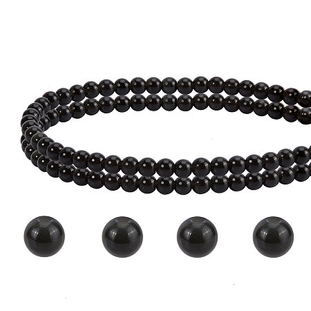 Natural Obsidian Beads Strands, Round, Grade AA, 4mm, Hole: 1mm; about 84pcs/Strand, 15''(38.1cm), 2strands/box