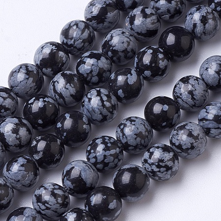 ARRICRAFT Natural Snowflake Obsidian Beads Strands, Round, 8mm, Hole: 1mm, about 51pcs/strand, 15.3 inches