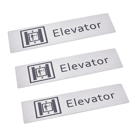 Gorgecraft 430 Stainless Steel Sign Stickers, with Double Sided Adhesive Tape, for Wall Door Accessories Sign, Rectangle with Elevator, Stainless Steel Color, 5x17.15x0.2cm, 3pcs