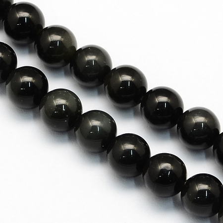Arricraft Natural Obsidian Round Beads Strands, Obsidian, 6.5mm, Hole: 1mm, about 63pcs/strand, 15.5 inches