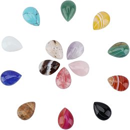 SUNNYCLUE Gemstone Cabochons, Teardrop, 25x18x6~7mm; 15 materials, 1pc/material, 15pcs/box