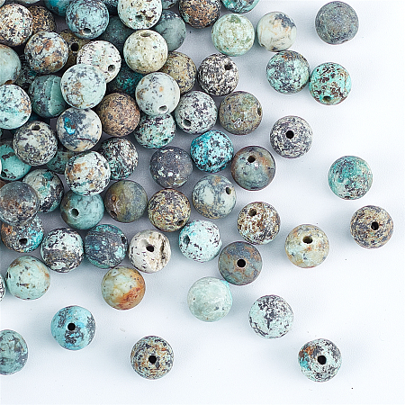 Olycraft Frosted Natural African Turquoise Round Beads, 8mm, Hole: 1mm; 100pcs/box