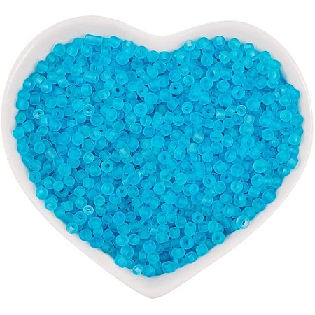 ORNALAND 8/0 Glass Seed Beads, Frosted Colors, Round, Sky Blue, 3mm, Hole: 1mm, about 3600pcs/bag