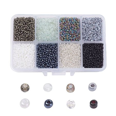 NBEADS 12/0 Glass Seed Beads, Ceylon Round  Loose Spacer Beads, 2mm, Gray, 2mm, Hole: 1mm; about 12500pcs/box