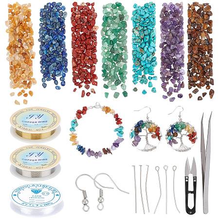 SUNNYCLUE DIY Jewelry Set Kits, include Copper Jewelry Wire, Natural & Synthetic Mixed Gemstone Chips Beads, Elastic Crystal Thread, Brass Earring Hooks, Stainless Iron Tweezers and Iron Pins, Mixed Color