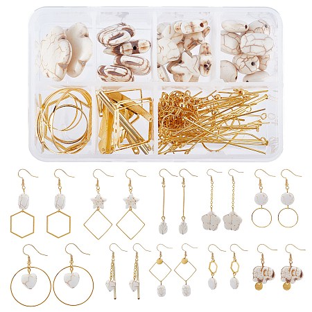 SUNNYCLUE DIY Earring Making Kits, include Mixed Shapes Synthetical Turquoise, Alloy Linking Rings & Pendants, Brass Linking Rings & Cable Chains & Earring Hooks, Iron Pins, White
