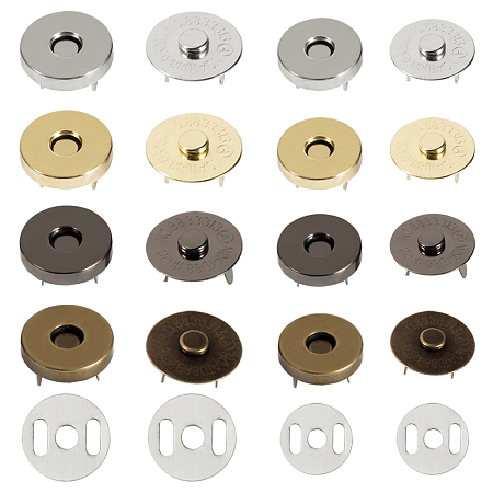 Olycraft Iron Magnetic Button Clasps Snaps Fastener Clasps, Closure for Purse Handbag, Antique Bronze & Gunmetal & Golden & Silver, 118x72x35mm; 56pcs/box