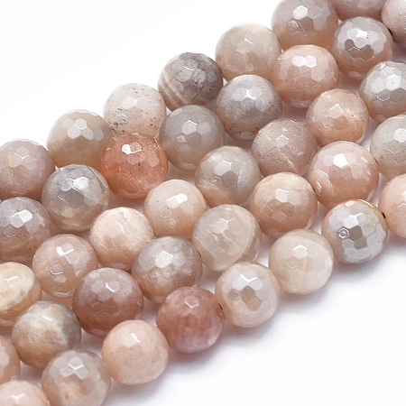 Arricraft Electroplate Natural Sunstone Beads Strands, Faceted, Round, 8mm, Hole: 1mm, about 50pcs/strand, 15.7 inches