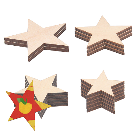 Gorgecraft Natural Wooden Cabochon, for Jewelry Making, Unfinished Wood Slices, Laser Cut, Star, BurlyWood, 14pcs/set