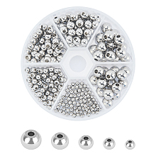 Unicraftale 304 Stainless Steel Spacer Beads, Round, Stainless Steel Color, 3~8x2~6.5cm, Hole: 1~2.5mm, 290pcs/box