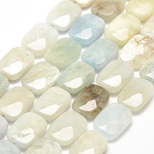 ARRICRAFT Natural Aquamarine Beads Strands, Faceted, Rectangle, 14x10x3mm, Hole: 1mm, about 26pcs/strand, 15.3 inches(39cm)