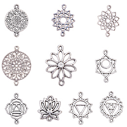 SUNNYCLUE Chakra Tibetan Style Alloy Links, Lead Free, Antique Silver, 100pcs/box