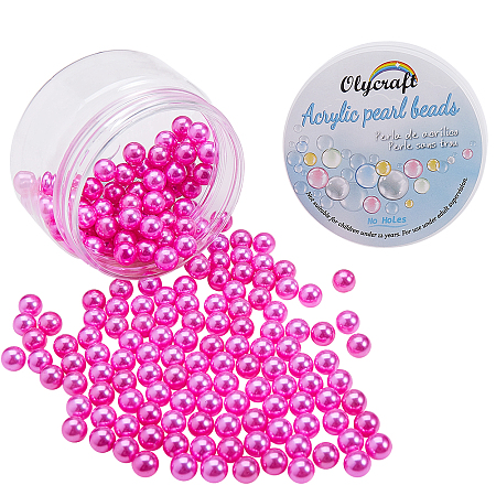 Olycraft Environmental Plastic Imitation Pearl Beads, High Luster, Grade A, No Hole Beads, Round, Fuchsia, 8mm; 200pcs/box