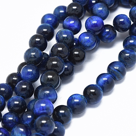 ARRICRAFT Natural Tiger Eye Beads Strands, Dyed & Heated, Round, Blue, 8mm, Hole: 2mm, about 49pcs/strand, 14.7 inches(37.5cm)