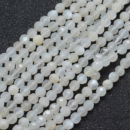 ARRICRAFT Natural Moonstone Beads Strands, Faceted, Round, White, 3mm, Hole: 0.5mm, about 113pcs/strand, 15.35 inches(39cm)