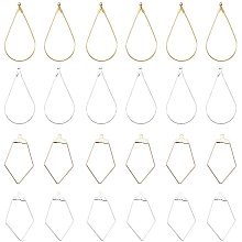 Steel & Brass Wire Pendants, Mixed Shapes, Golden & Silver, 36x21.5x0.5mm, 41~42x23x0.5mm, Hole: 1mm; 80pcs/box