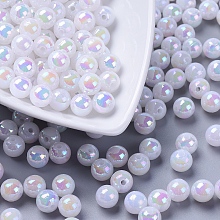 Honeyhandy Eco-Friendly Poly Styrene Acrylic Beads, AB Color Plated, Round, White, 8mm, Hole: 1mm, about 2000pcs/500g