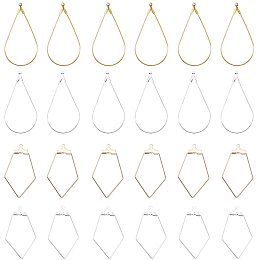 Steel & Brass Wire Pendants, Mixed Shapes, Golden & Silver, 36x21.5x0.5mm, 41~42x23x0.5mm, Hole: 1mm; 80pcs/box