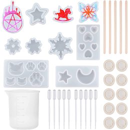 SUNNYCLUE Silicone Molds Making Kits, with Silicone Molds & Measuring Cup, Plastic Pipettes, Wooden Ice Cream Sticks, Latex Finger Cots, Clear, 91x95mm