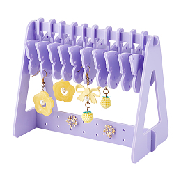 PandaHall Elite 1 Set Opaque Acrylic Earring Display Stands, Clothes Hanger Shaped Earring Organizer Holder with 10Pcs Butterfly Hangers, Medium Purple, Finish Product: 15x8.3x12cm