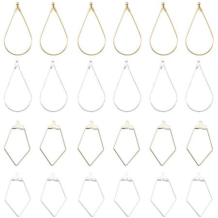 Steel & Brass Wire Pendants, Mixed Shapes, Golden & Silver, 36x21.5x0.5mm, 41~42x23x0.5mm, Hole: 1mm; 80pcs/box