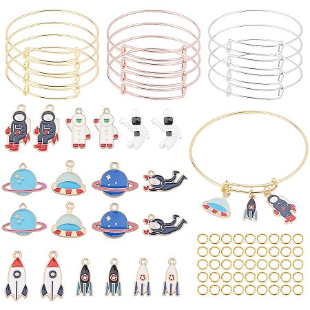 SUNNYCLUE DIY Aviation Theme Bangle Making Kits, with Alloy Enamel Pendants and Adjustable Brass Expandable Bangle Makings, Mixed Color, 2-3/4 inches(70mm), 2mm, 12pcs/set