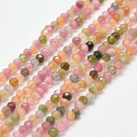 ARRICRAFT Natural Tourmaline Bead Strands, Faceted, Round, 2mm, Hole: 1mm, about 190pcs/strand, 15 inches