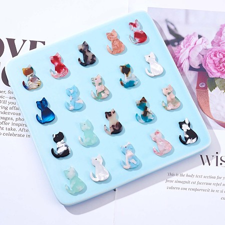 Arricraft 24Pcs Cat Acrylic Charm Pendant Colorful Cat Charm Mini Kitty Pendant for Jewelry Necklace Earring Making Crafts, Mixed Color, 24.8x16.8mm, Hole: 1.5mm