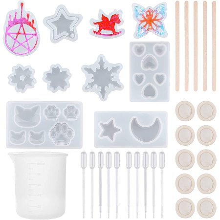 SUNNYCLUE Silicone Molds Making Kits, with Silicone Molds & Measuring Cup, Plastic Pipettes, Wooden Ice Cream Sticks, Latex Finger Cots, Clear, 91x95mm