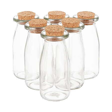 BENECREAT 200ml Glass Bottles, Beads Containers, with Cork Stopper, Clear, 13.3x5.85cm; Capacity: 200ml(6.76 fl. oz); 6pcs