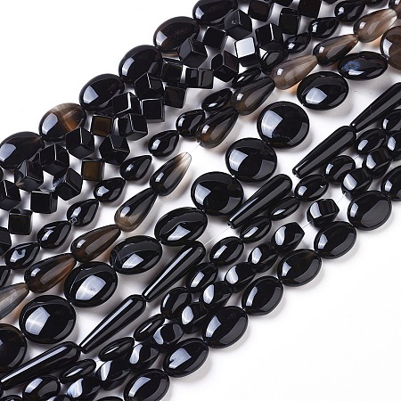 Arricraft Natural Black Onyx Beads Strands, Black Agate, Dyed, Mixed Shape, 8~35x6~22x4~10mm, Hole: 0.8~2mm; about 11~50pcs/strand, 14 inches~15.6 inches(35.5~39.5cm)
