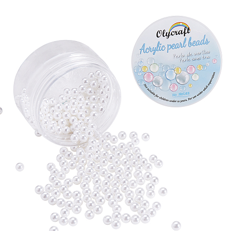 Olycraft Environmental Plastic Imitation Pearl Beads, High Luster, Grade A, No Hole Beads, Round, White, 6mm; 400pcs/box