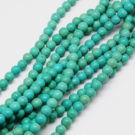 Arricraft 1 Strand Dyed Light Sea Green Round Synthetic Turquoise Beads Strands, 4mm, Hole: 1mm, about 110pcs/strand, 15.6 inches