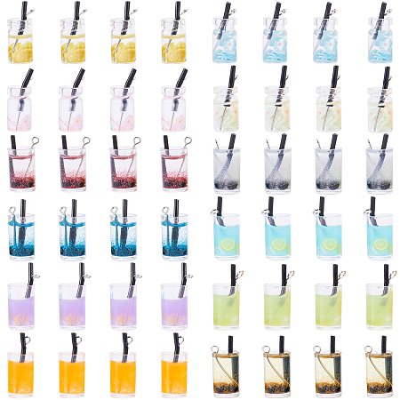 SUNNYCLUE Imitation Juice Glass Pendants, Plastic & Glass Pendants, with Resin and Glitter Powder inside, Mixed Color, 48pc/bag