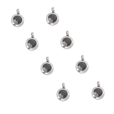 UNICRAFTALE Trendy Original Color 304 Stainless Steel Grade A Rhinestone Flat Round Charm Pendants, Faceted, Stainless Steel Color, 9x6.5x4mm, Hole: 2mm; 30pcs/box