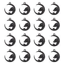 SUNNYCLUE Alloy Pendants, Moon with Skull, Electrophoresis Black, 27x23.5x4mm, Hole: 2.3mm, 30pcs/box