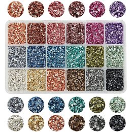 Olycraft Plated Glass Seed Beads, for Nail Art Decoration Accessories, No Hole/Undrilled, Chips, Mixed Color, 2~7x1~5x0.5~2mm, 18 colors, about 19g/color, about 342pcs/box