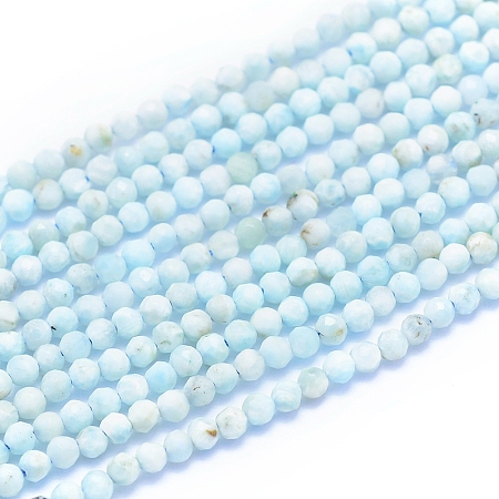 ARRICRAFT Natural Larimar Beads Strands, Faceted, Round, 2~2.5mm, Hole: 0.6mm, about 190pcs/strand, 15.35 inches(39cm)