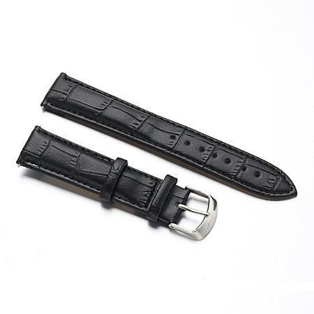 GORGECRAFT Leather Watch Bands, with Stainless Steel Clasps, Black, 87x20x2mm; 125x18x2mm