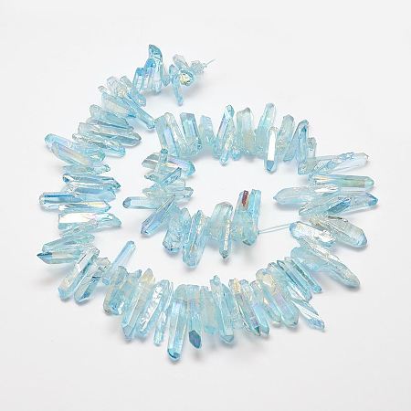 Arricraft Electroplated Natural Quartz Crystal Beads Strands, Dyed, Nuggets, Light Cyan, 2~7x13~38x2.5~7mm, Hole: 1mm, about 83~92pcs/strand, 15.2 inches~15.8  inches