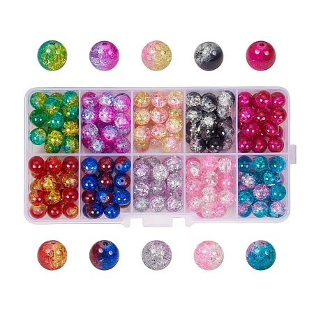 ARRICRAFT 1 Box (about 200pcs) 10 Color Handcrafted Crackle Lampwork Glass Round Beads Assortment Lot for Jewelry Making, 8mm, Hole: 1.3~1.6mm