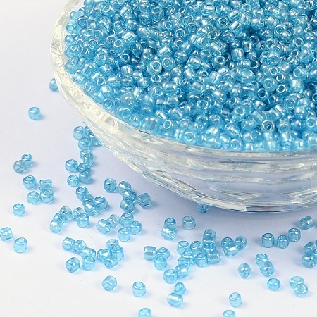 Ornaland 12/0 Glass Seed Beads, Transparent Colours Lustered, Round, Light Cyan, 2mm, Hole: 1mm; about 12000pcs/bag