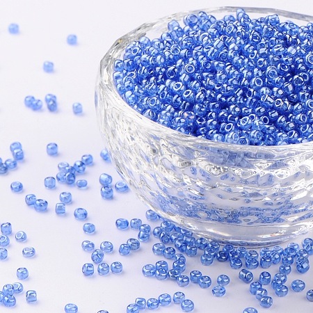 ORNALAND 12/0 Glass Seed Beads, Transparent Colours Lustered, Round, Cornflower Blue, 2mm, Hole: 1mm; about 12000pcs/bag