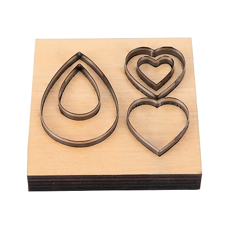 PandaHall Elite Scrapbook Embossing Wooden Die Cutting Leather Mold, Drop/Heart Shape Cutting Mold for Earring Jewelry DIY Leather Crafts Making