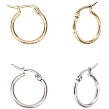 Arricraft 12 Pairs 2 Colors 20mm 304 Stainless Steel Round Hoop Earrings for Women DIY Earring Making, Golden & Silver