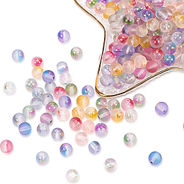 PANDAHALL ELITE Frosted Spray Painted Glass Beads Strands, with Golden Foil, Round, Mixed Color, 8~9mm, Hole: 1.2~1.5mm; about 46~56pcs/Strand, 14.37 inches~16.3 inches(36.5~41.4cm), 7 colors, 1strand/color, 7strands/set