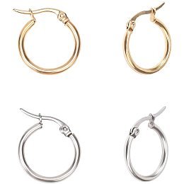 Arricraft 12 Pairs 2 Colors 20mm 304 Stainless Steel Round Hoop Earrings for Women DIY Earring Making, Golden & Silver